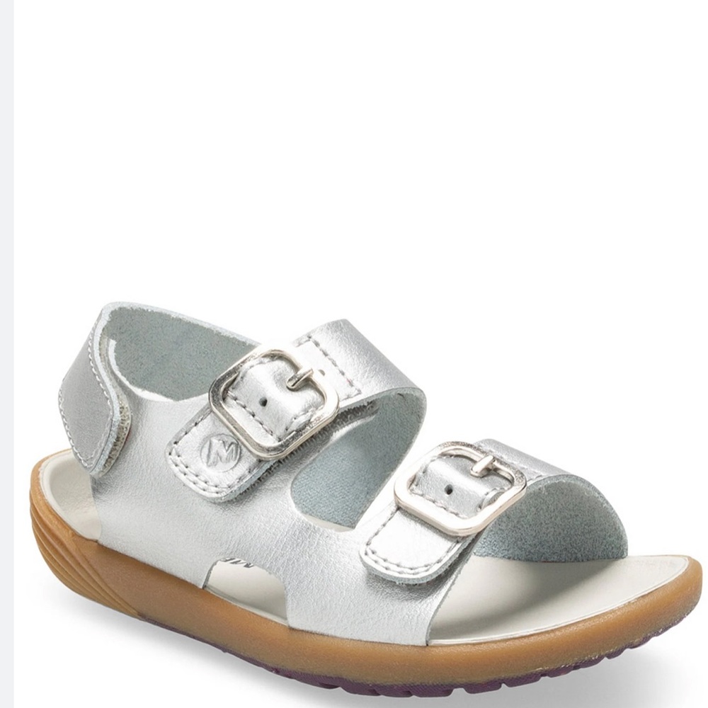 Merrell Girls Bare steps metallic silver leather sandals